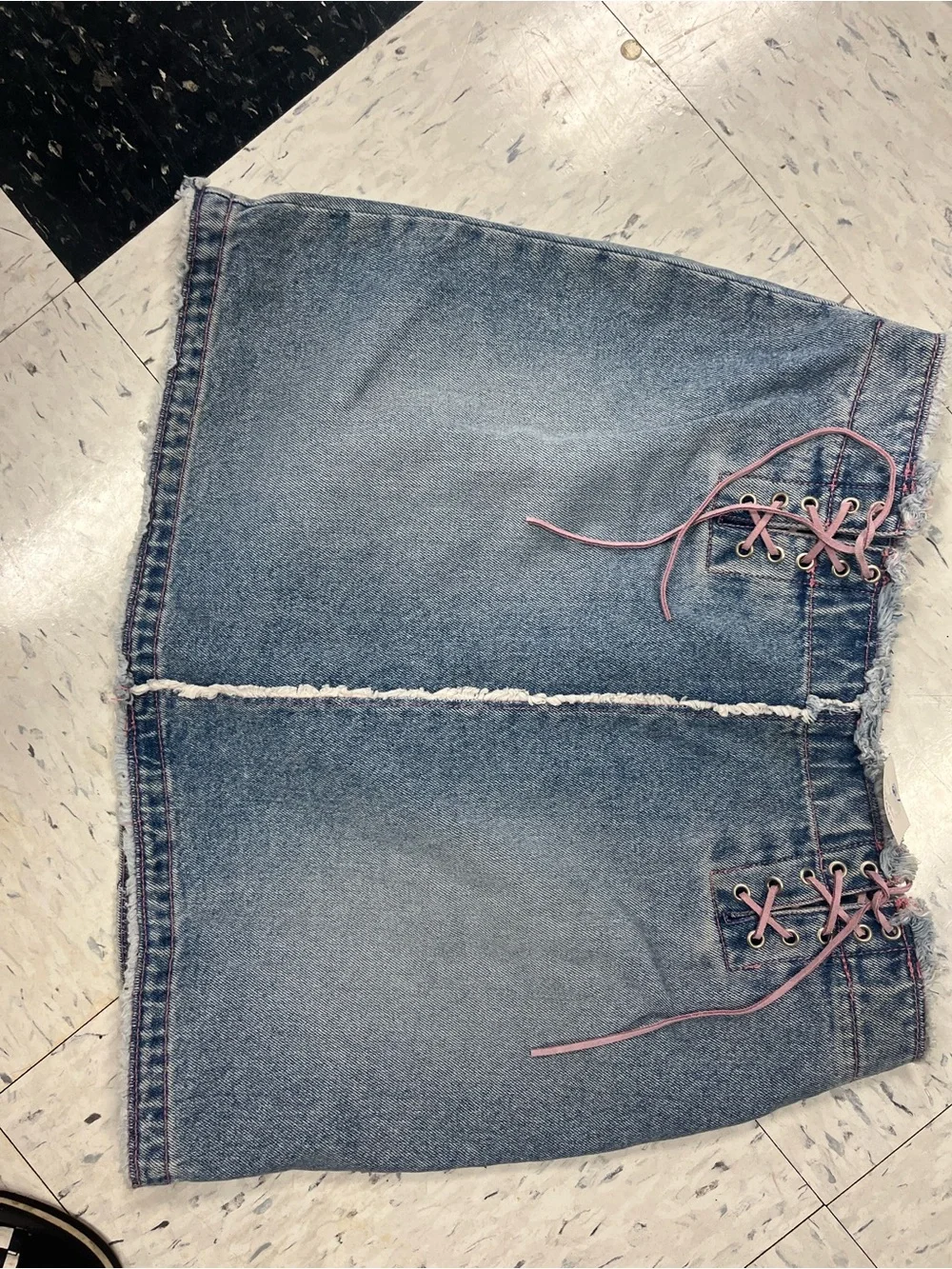 Zana Di Blue Denim Skirt with Pink Stitching